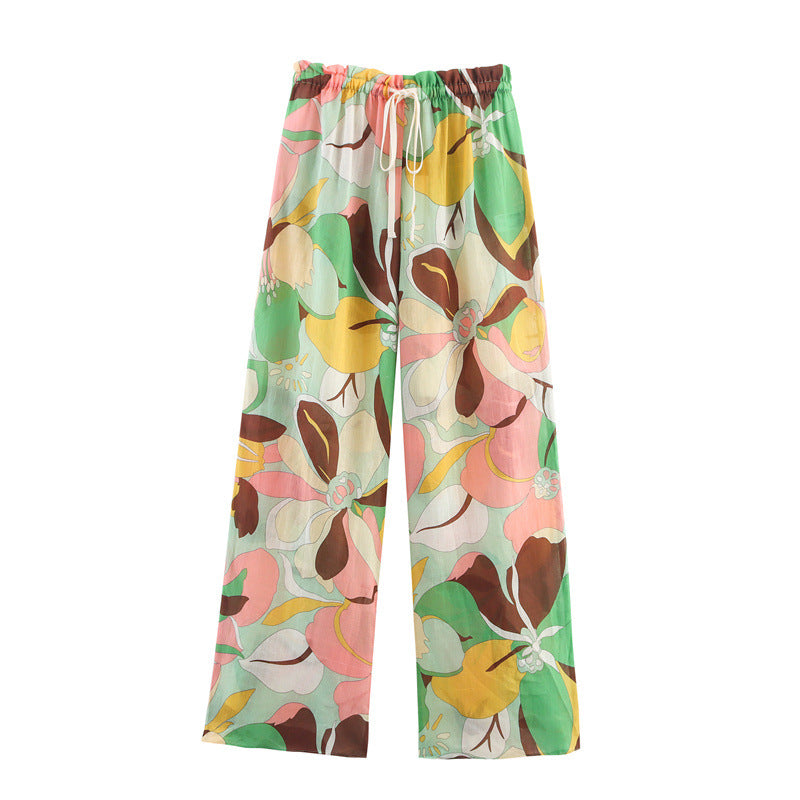 Elegant Floral Print Loose Fit Women's Shirt and Pants Set