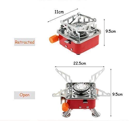AASTIK SALES Camping Stove Gas Stove Folding Furnace Portable Square-Shaped Gas Butane Burner Camping Picnic Folding Stove Camping Hiking Picnic Cookout (Gas stove+2 Refill), Alloy Steel