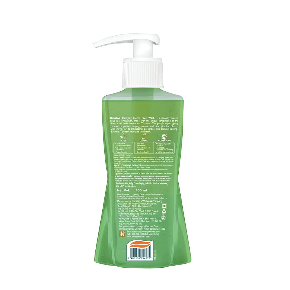 Himalaya Purifying Neem Face Wash|Clinically proven to fight against acne and pimples|Gently cleanses|100% naturally derived Neem|Works from 1st wash|For both men and women|400 ml