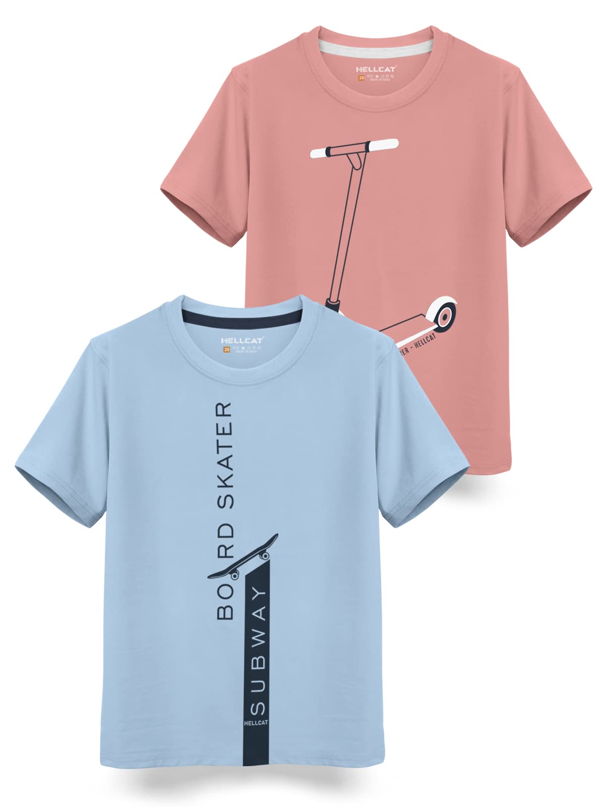 HELLCAT Trendy Typographic Printed Cotton Blend Half Sleeve T-shirt for Boys - Pack of 2