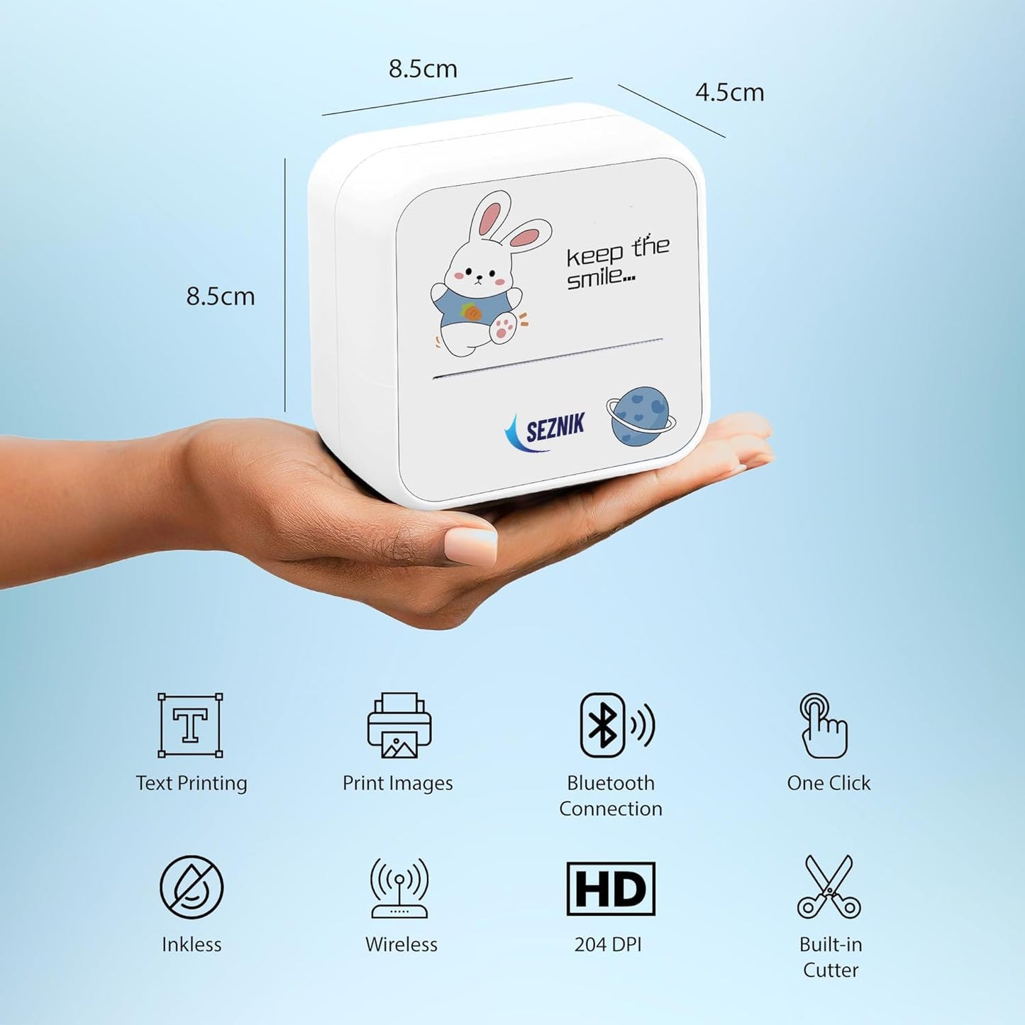 SEZNIK Mini Printer, Wireless Monochrome Home Printers, Thermal, Bluetooth, Portable Pocket Printer, Compatible with Android, iOS Mobile. 1 Year Warranty(Minix-White)