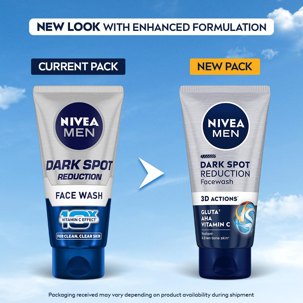 NIVEA MEN Dark Spot Reduction Face Wash 100 g | With Ginko and Ginseng Extracts for Clean, Healthy & Clear Skin in Summer | 10 X Vitamin C Effect for Radiant Skin |For Dark Spot Reduction