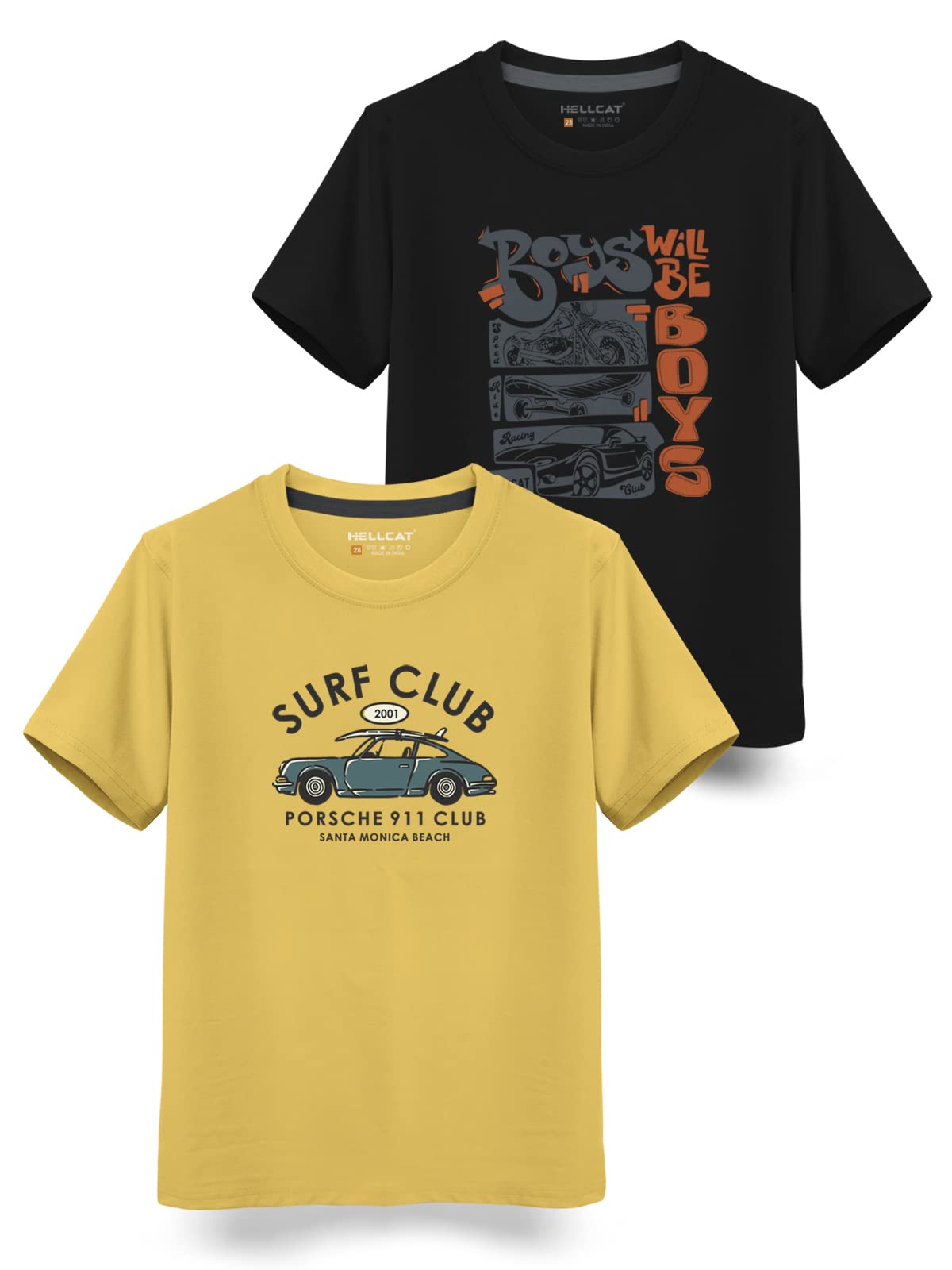 HELLCAT Trendy Typographic Printed Cotton Blend Half Sleeve T-shirt for Boys - Pack of 2