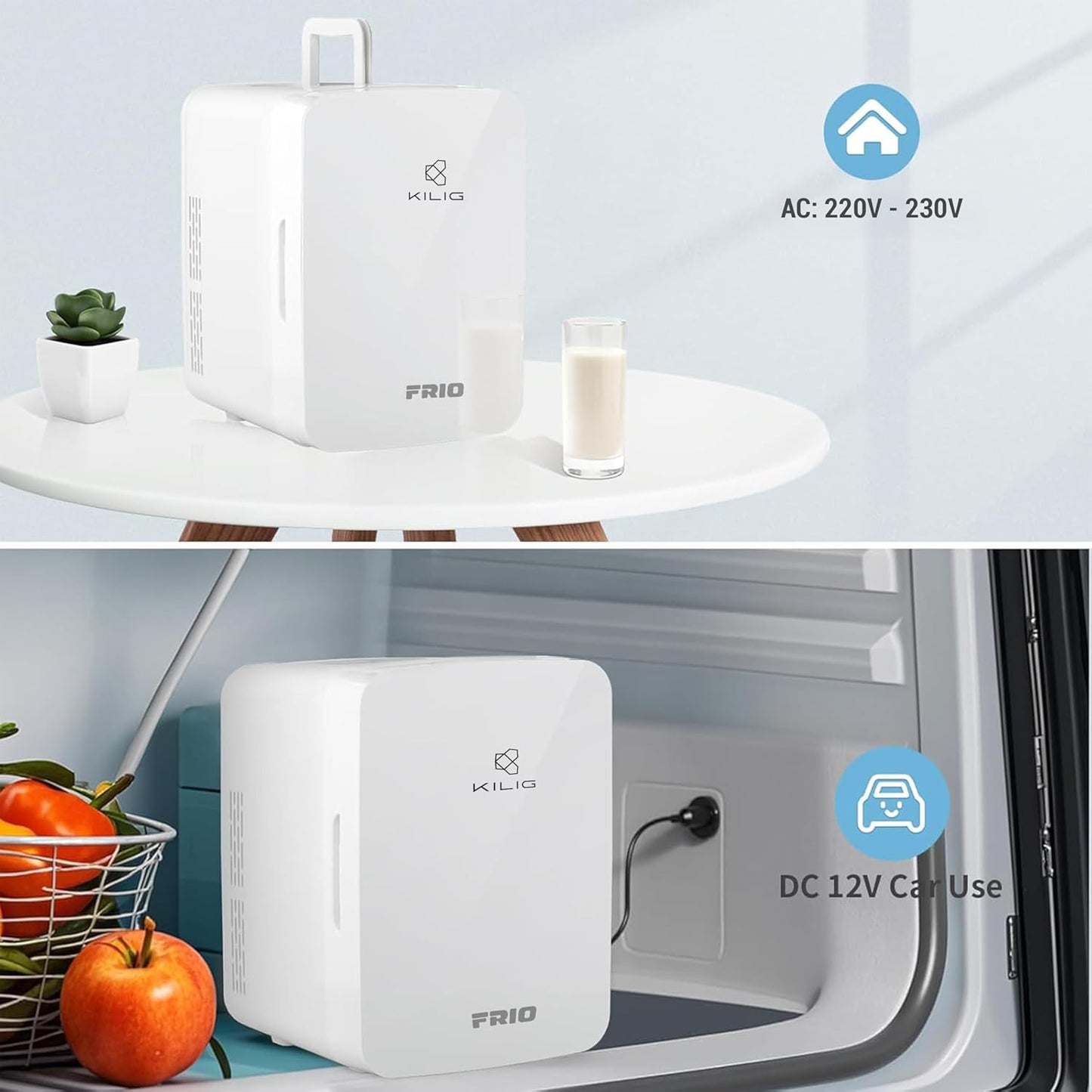 KILIG Frio Portable Mini Fridge 10 Litre with cooler and Warmer Function, Skincare Fridge for Bedroom, Thermoelectric Cooler and Warmer Small Refrigerators for Drink, Office, Car, White