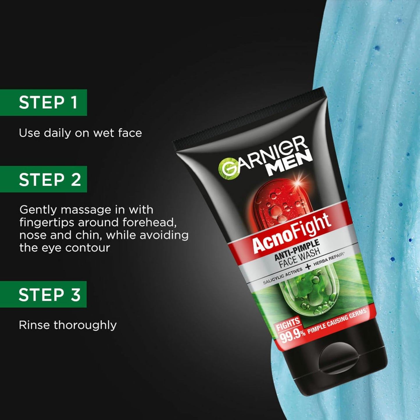 Garnier Men Acno Fight Anti Pimple Face Wash, Anti Pimple Face Wash with Salicylic Acid and Herba Repair, Suitable for all Skin Types, 150g