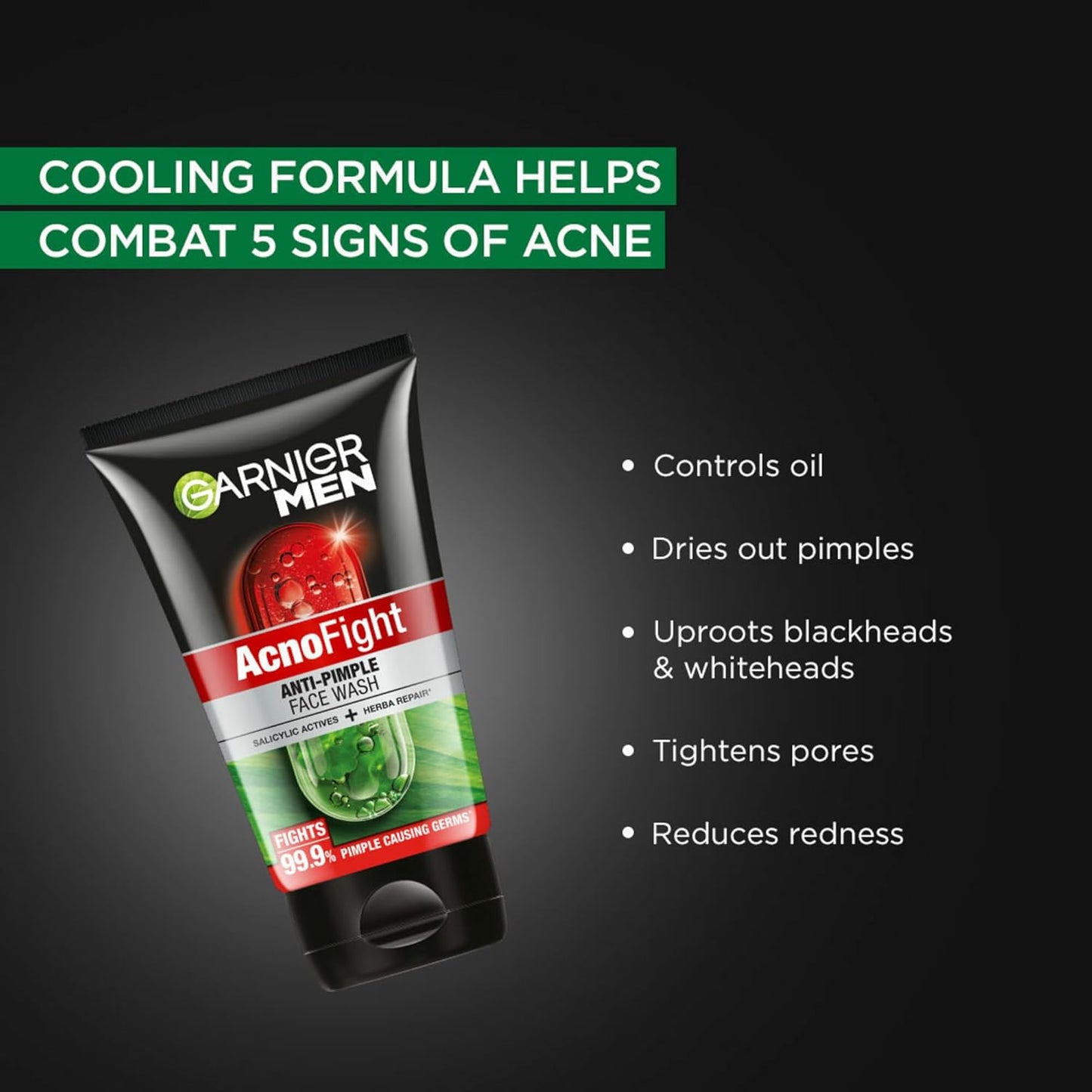 Garnier Men Acno Fight Anti Pimple Face Wash, Anti Pimple Face Wash with Salicylic Acid and Herba Repair, Suitable for all Skin Types, 150g