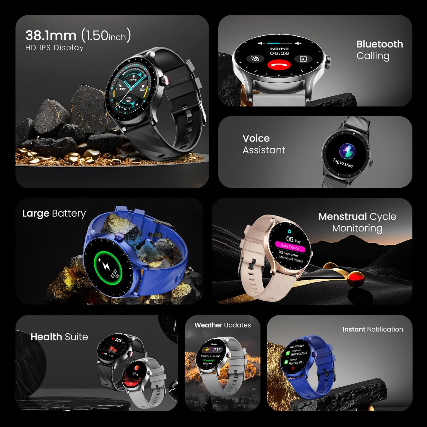 CELLECOR E2 Hype 1.50" (38.1mm) HD IPS Display Smart Watch, 500 Nits, 60Hz Refresh Rate, Bluetooth Calling, AI generated Watch Faces, 100+ Sports Modes, Health Suite, Voice Assistance (Blue)