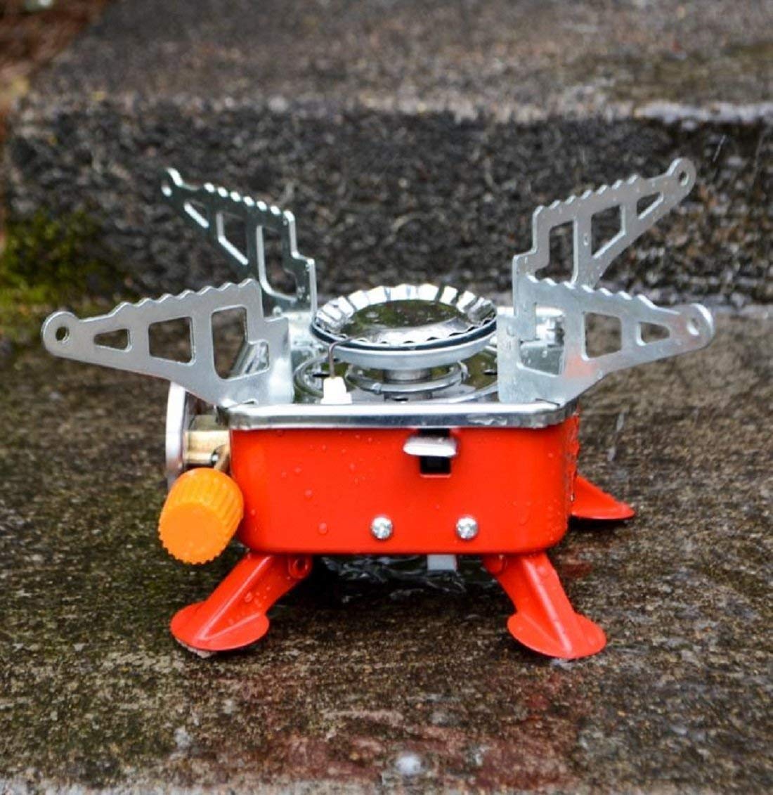 AASTIK SALES Camping Stove Gas Stove Folding Furnace Portable Square-Shaped Gas Butane Burner Camping Picnic Folding Stove Camping Hiking Picnic Cookout (Gas stove+2 Refill), Alloy Steel