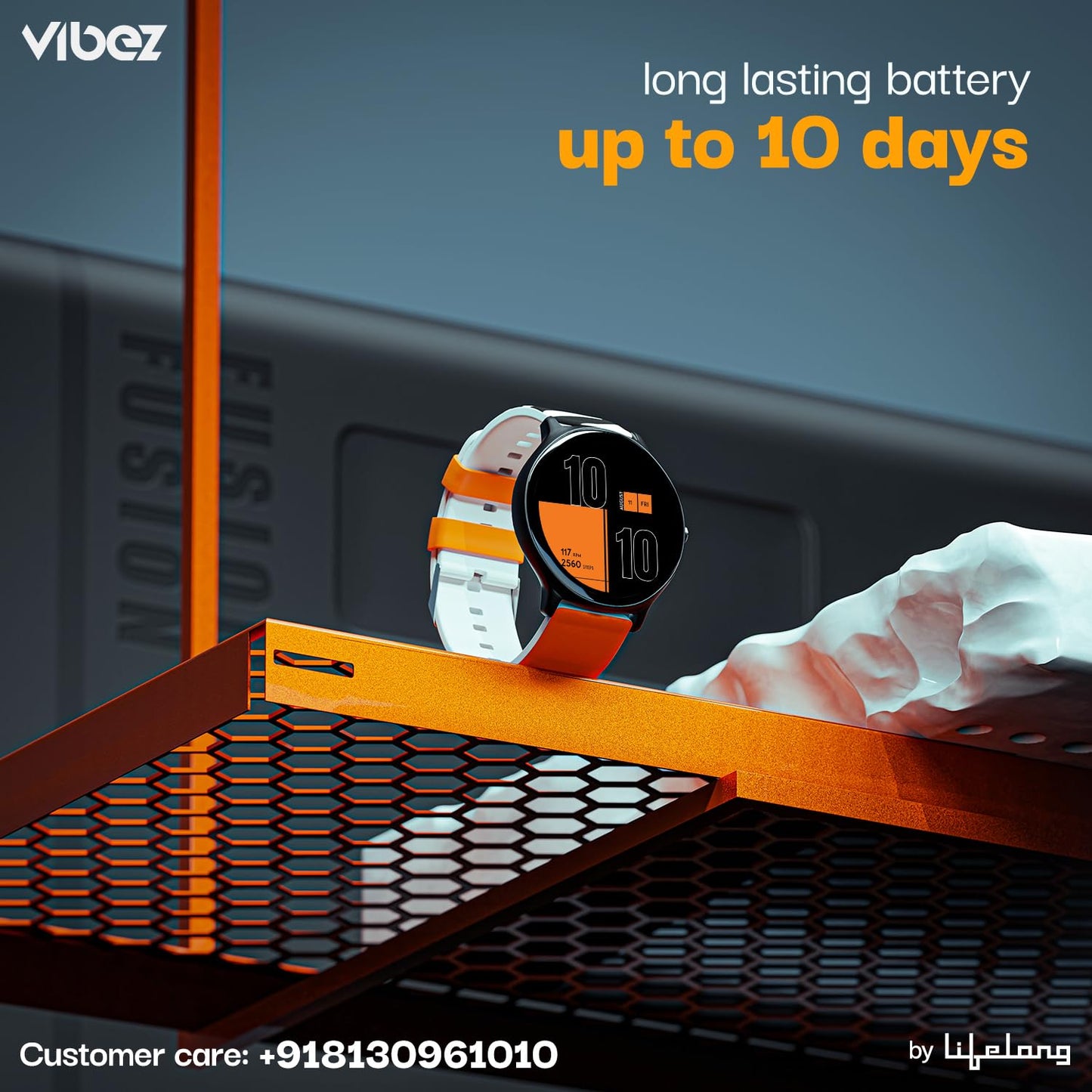 Vibez by Lifelong Fusion Smart Watch for Men & Women, 1.39” HD Display, 360*360 pixels, 550 NITS, BT Calling Smartwatch, Heart Rate Monitoring, SpO2, IP67, Multi Sports Mode (VBSW2268, Orange & Black)