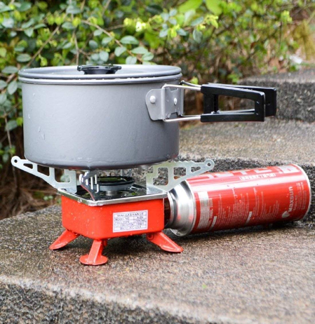 AASTIK SALES Camping Stove Gas Stove Folding Furnace Portable Square-Shaped Gas Butane Burner Camping Picnic Folding Stove Camping Hiking Picnic Cookout (Gas stove+2 Refill), Alloy Steel