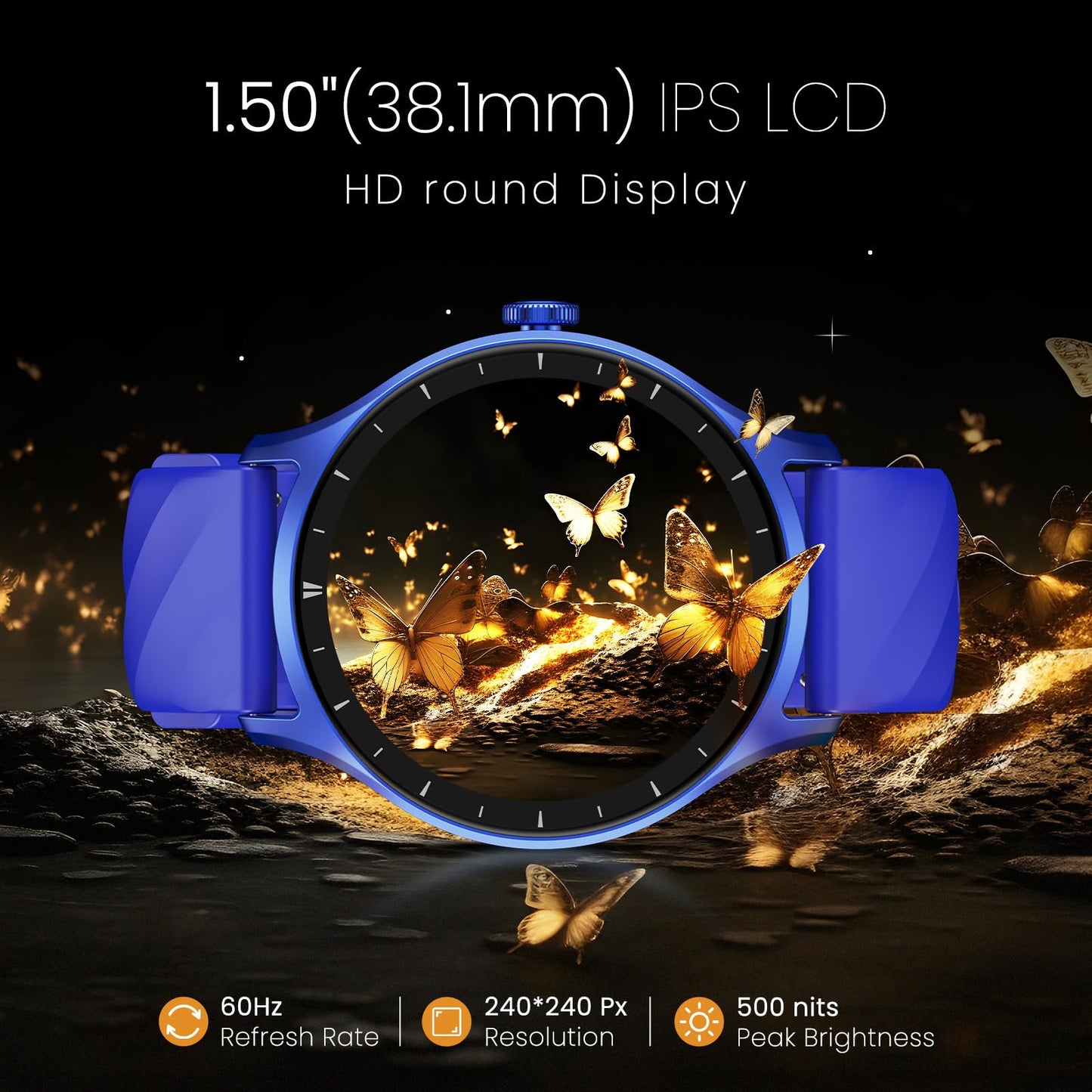 CELLECOR E2 Hype 1.50" (38.1mm) HD IPS Display Smart Watch, 500 Nits, 60Hz Refresh Rate, Bluetooth Calling, AI generated Watch Faces, 100+ Sports Modes, Health Suite, Voice Assistance (Blue)