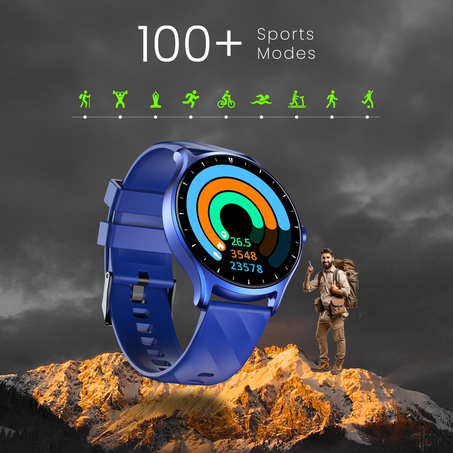 CELLECOR E2 Hype 1.50" (38.1mm) HD IPS Display Smart Watch, 500 Nits, 60Hz Refresh Rate, Bluetooth Calling, AI generated Watch Faces, 100+ Sports Modes, Health Suite, Voice Assistance (Blue)