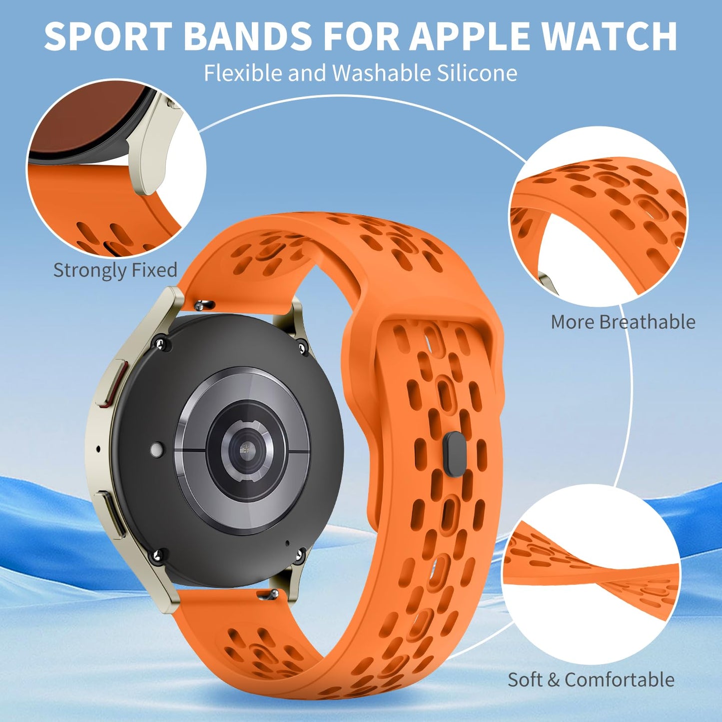 Mosmoc Breathable Bands Compatible with Samsung Galaxy Watch 7/6/5/4 Band 40mm 44mm/Galaxy Watch 6/4 Classic 47mm 43mm 46mm 42mm/Watch 5 pro 45mm, 20mm Silicone Sport Replacement Strap