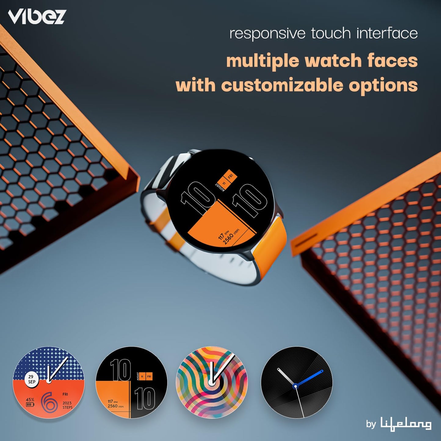 Vibez by Lifelong Fusion Smart Watch for Men & Women, 1.39” HD Display, 360*360 pixels, 550 NITS, BT Calling Smartwatch, Heart Rate Monitoring, SpO2, IP67, Multi Sports Mode (VBSW2268, Orange & Black)