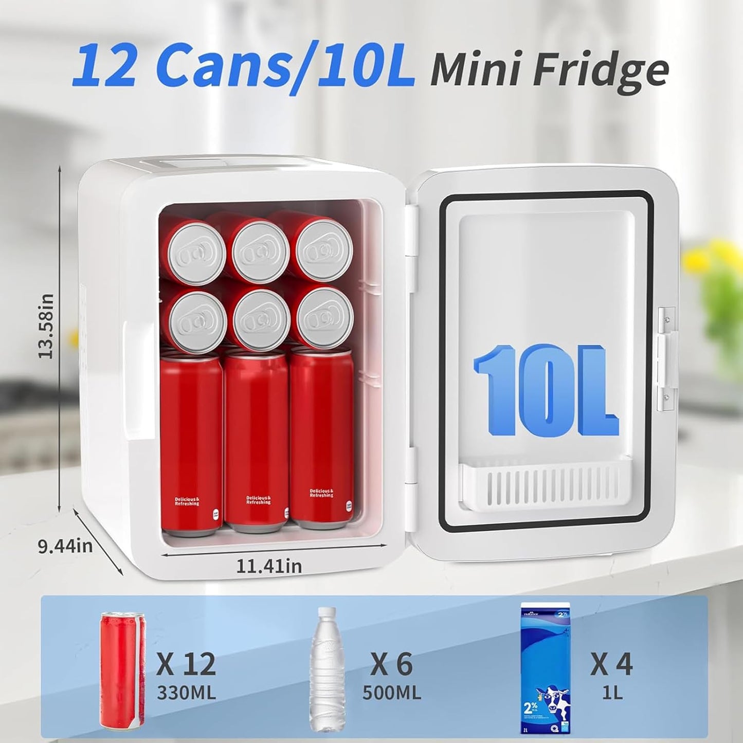 KILIG Frio Portable Mini Fridge 10 Litre with cooler and Warmer Function, Skincare Fridge for Bedroom, Thermoelectric Cooler and Warmer Small Refrigerators for Drink, Office, Car, White