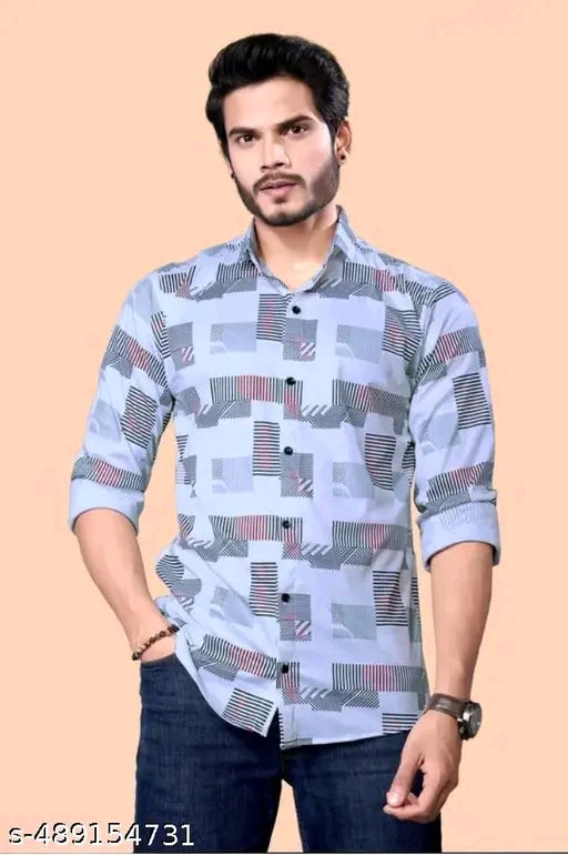 Men Regular Fit Striped Mandarin Collar Casual Shirt