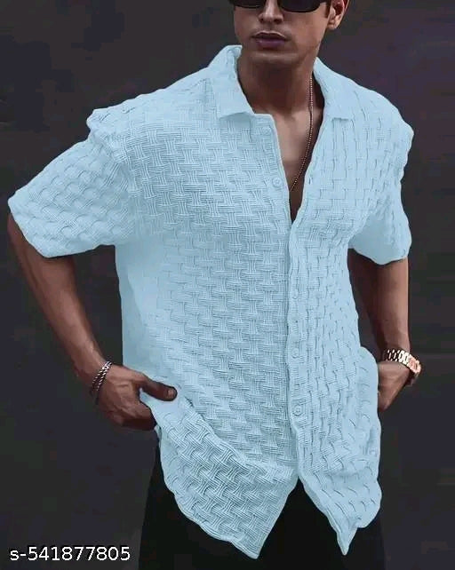 trendz men slim fit plain chattai desing casual shirt for men