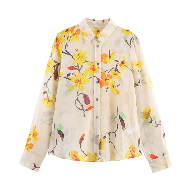 Elegant Floral Print Loose Fit Women's Shirt and Pants Set