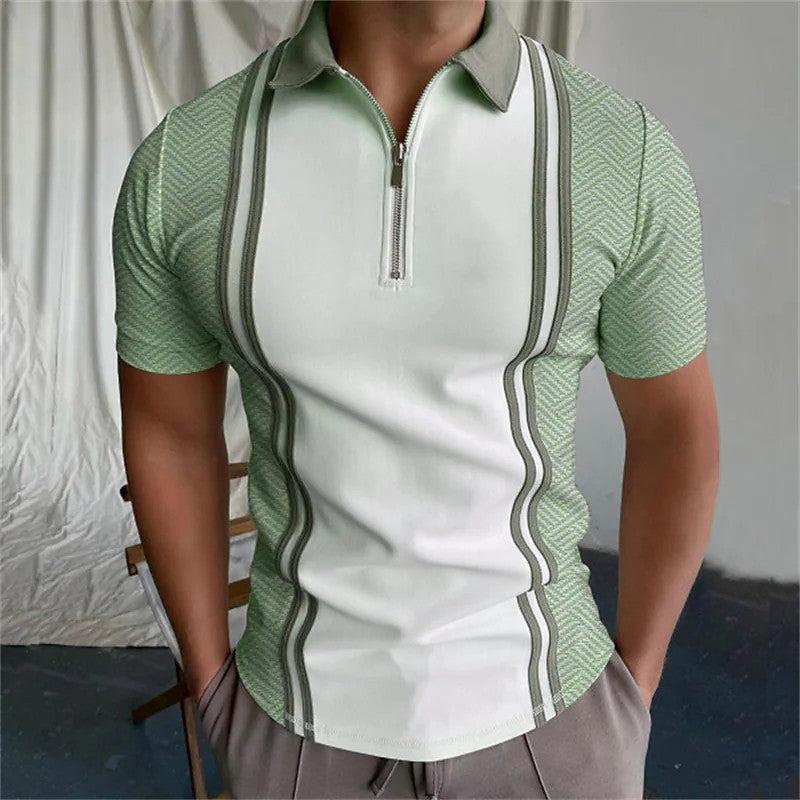 Polo striped short sleeved T-shirt top with spliced stripes