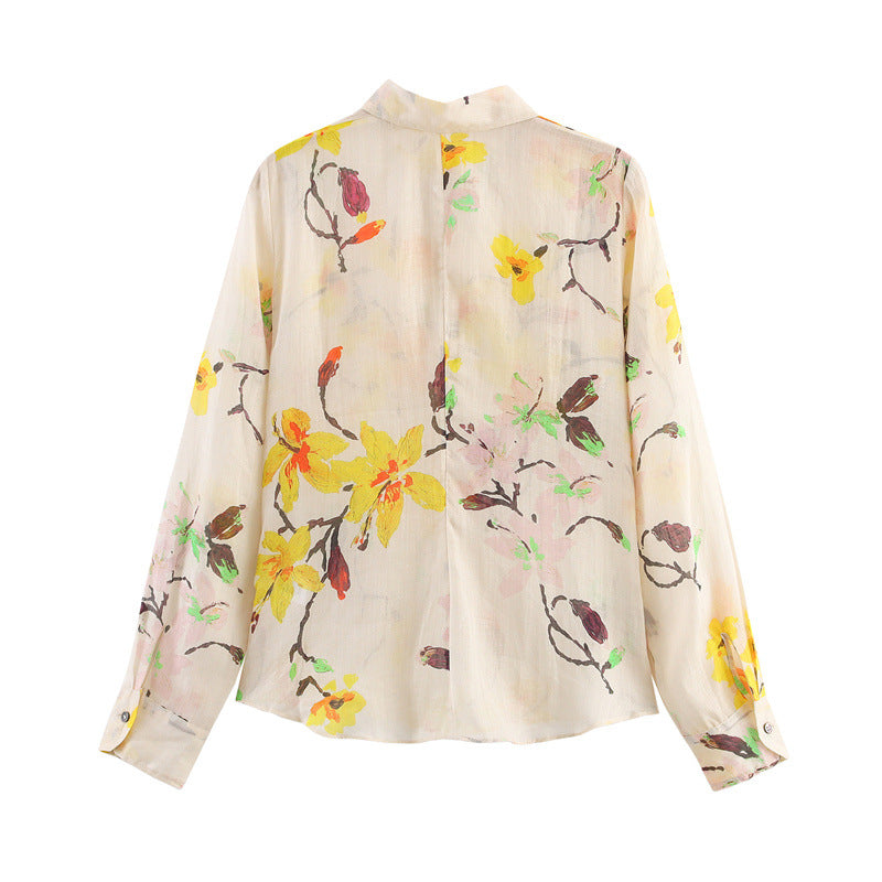 Elegant Floral Print Loose Fit Women's Shirt and Pants Set