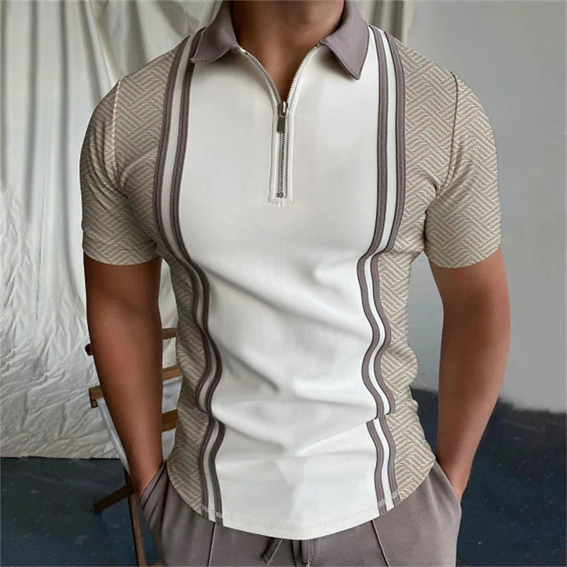 Polo striped short sleeved T-shirt top with spliced stripes