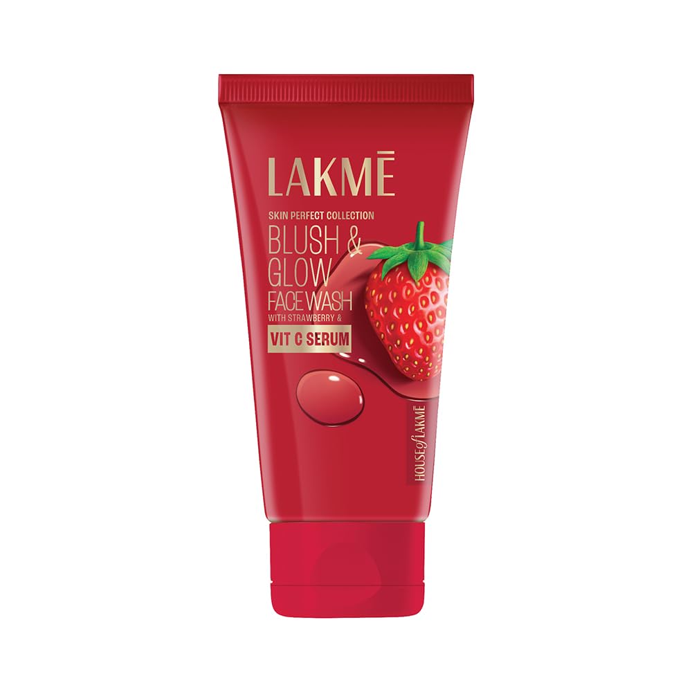 Lakme Blush & Glow Exfoliating Face Wash with Vitamin C Serum, Hydrating and Gentle Facewash with Strawberry Fruit Extracts, 150gm