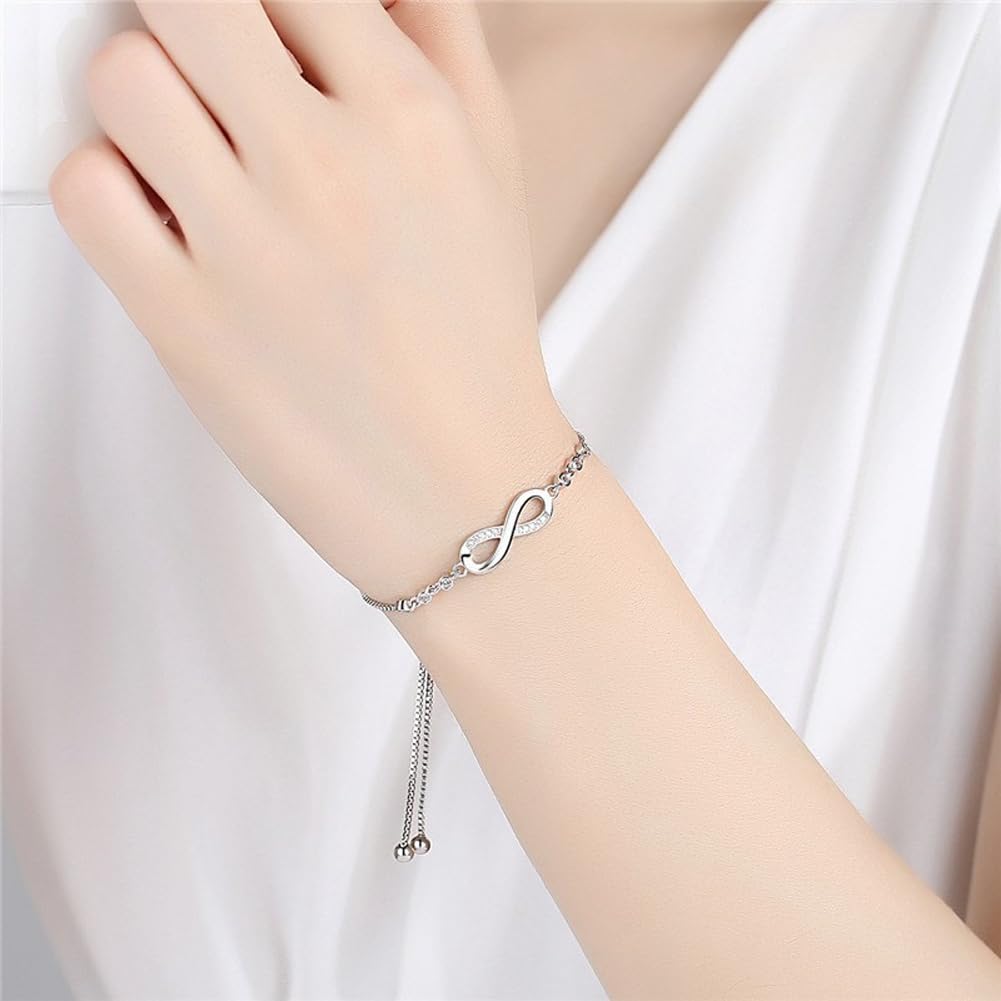 Shining Diva Fashion Endless Love Crystal Infinity Bracelet for Women CZ Diamonds Latest Stylish Adjustable Charm Tennis Bracelet for Girls