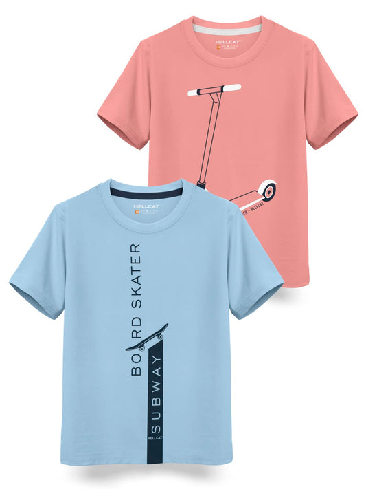 HELLCAT Trendy Typographic Printed Cotton Blend Half Sleeve T-shirt for Boys - Pack of 2