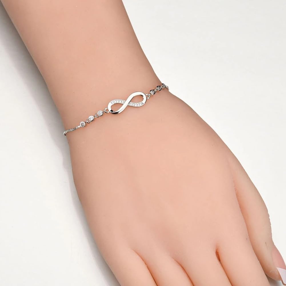 Shining Diva Fashion Endless Love Crystal Infinity Bracelet for Women CZ Diamonds Latest Stylish Adjustable Charm Tennis Bracelet for Girls