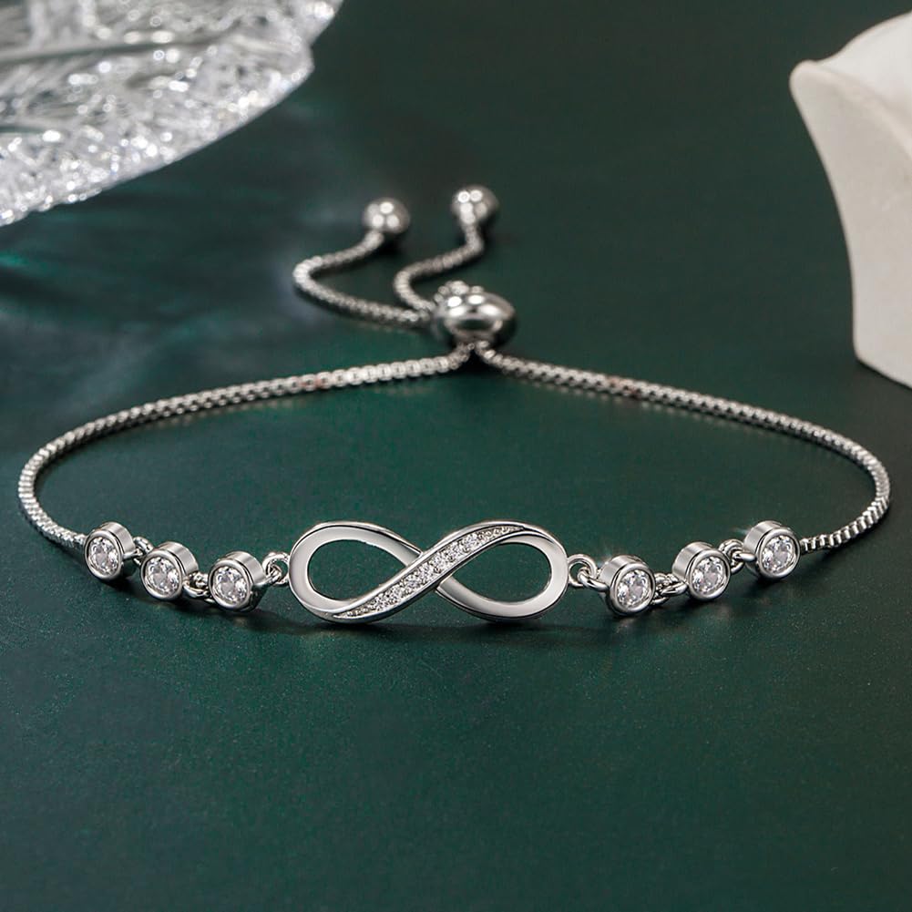 Shining Diva Fashion Endless Love Crystal Infinity Bracelet for Women CZ Diamonds Latest Stylish Adjustable Charm Tennis Bracelet for Girls