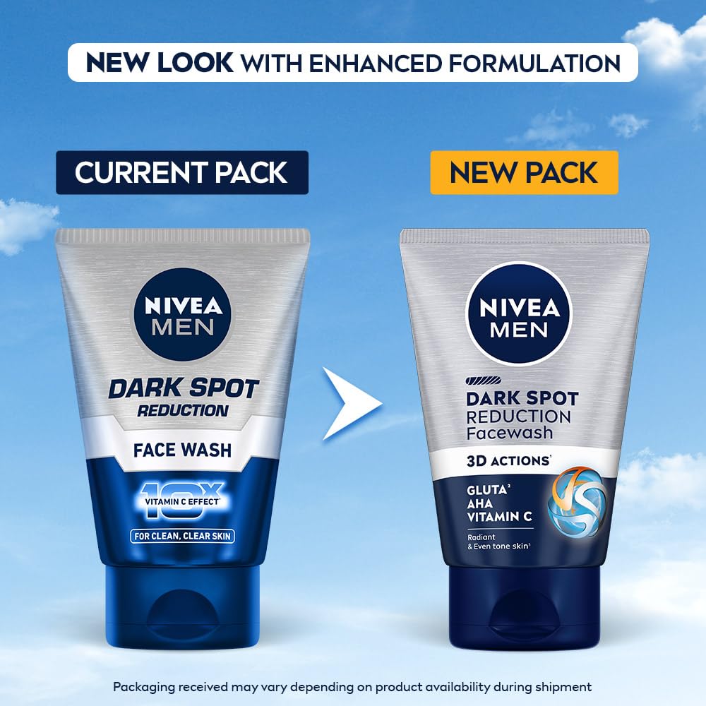 NIVEA MEN Dark Spot Reduction Face Wash 100 g | With Ginko and Ginseng Extracts for Clean, Healthy & Clear Skin in Summer | 10 X Vitamin C Effect for Radiant Skin |For Dark Spot Reduction