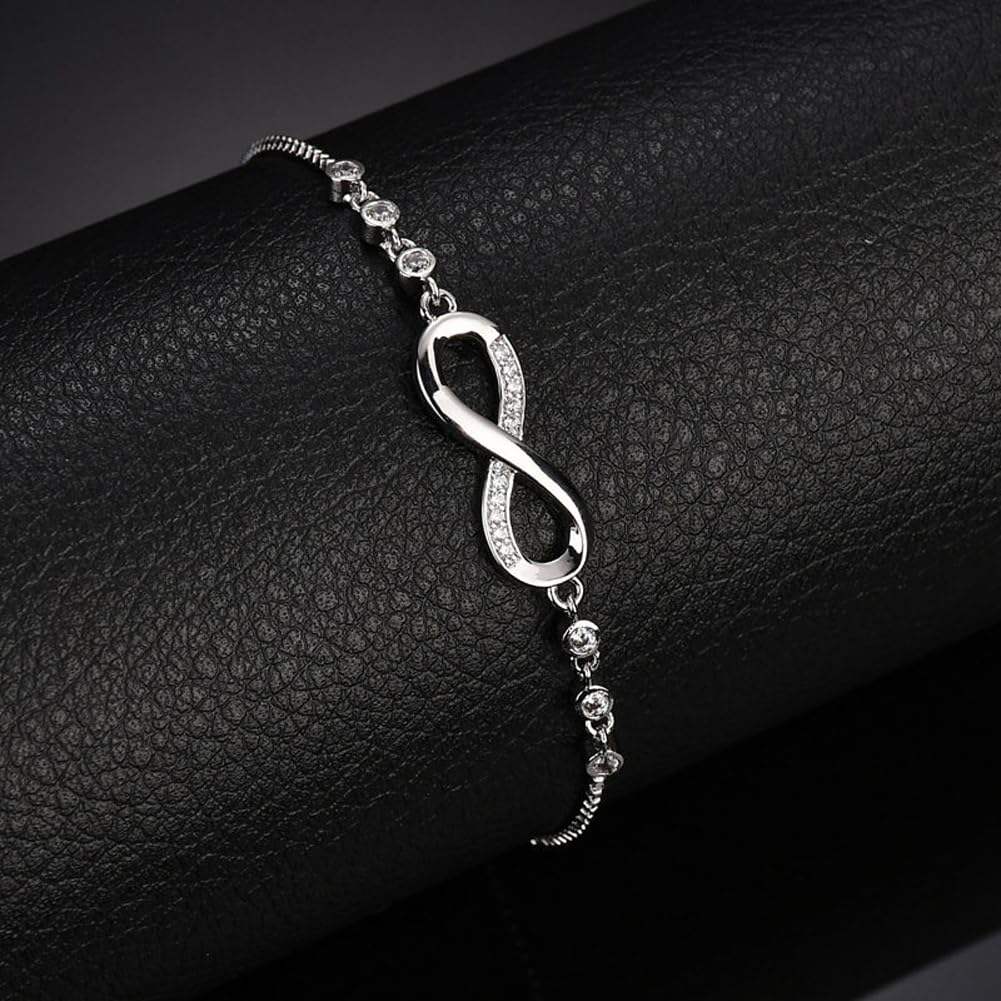 Shining Diva Fashion Endless Love Crystal Infinity Bracelet for Women CZ Diamonds Latest Stylish Adjustable Charm Tennis Bracelet for Girls