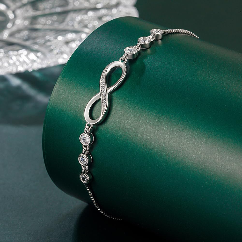 Shining Diva Fashion Endless Love Crystal Infinity Bracelet for Women CZ Diamonds Latest Stylish Adjustable Charm Tennis Bracelet for Girls