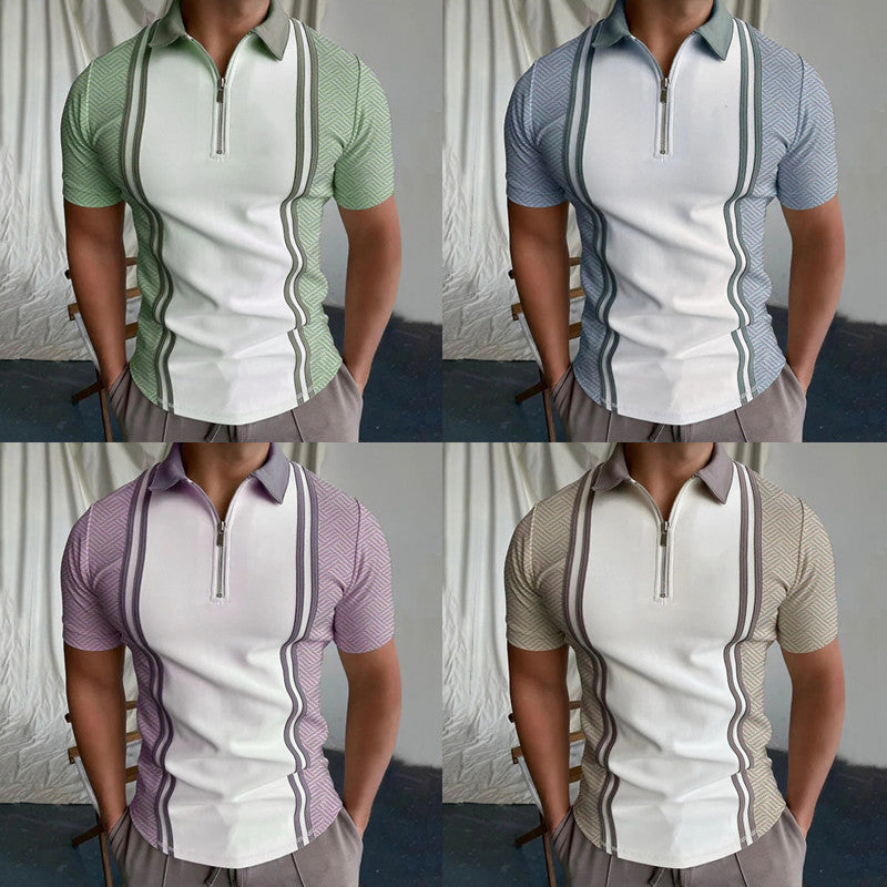 Polo striped short sleeved T-shirt top with spliced stripes