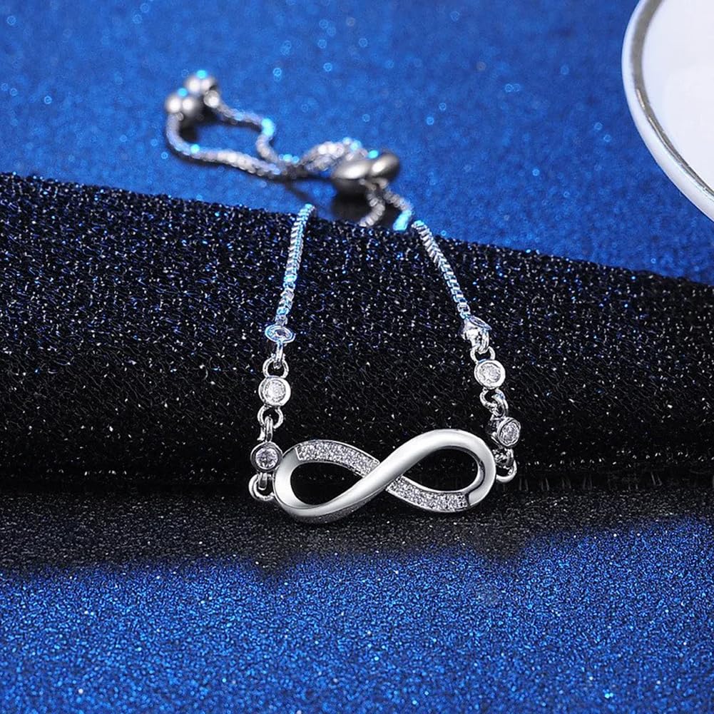 Shining Diva Fashion Endless Love Crystal Infinity Bracelet for Women CZ Diamonds Latest Stylish Adjustable Charm Tennis Bracelet for Girls