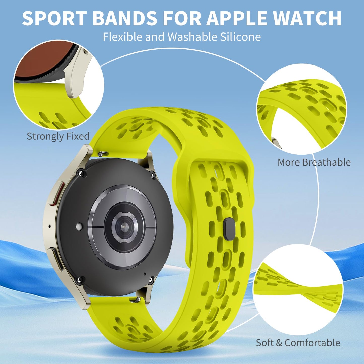 Mosmoc Breathable Bands Compatible with Samsung Galaxy Watch 7/6/5/4 Band 40mm 44mm/Galaxy Watch 6/4 Classic 47mm 43mm 46mm 42mm/Watch 5 pro 45mm, 20mm Silicone Sport Replacement Strap