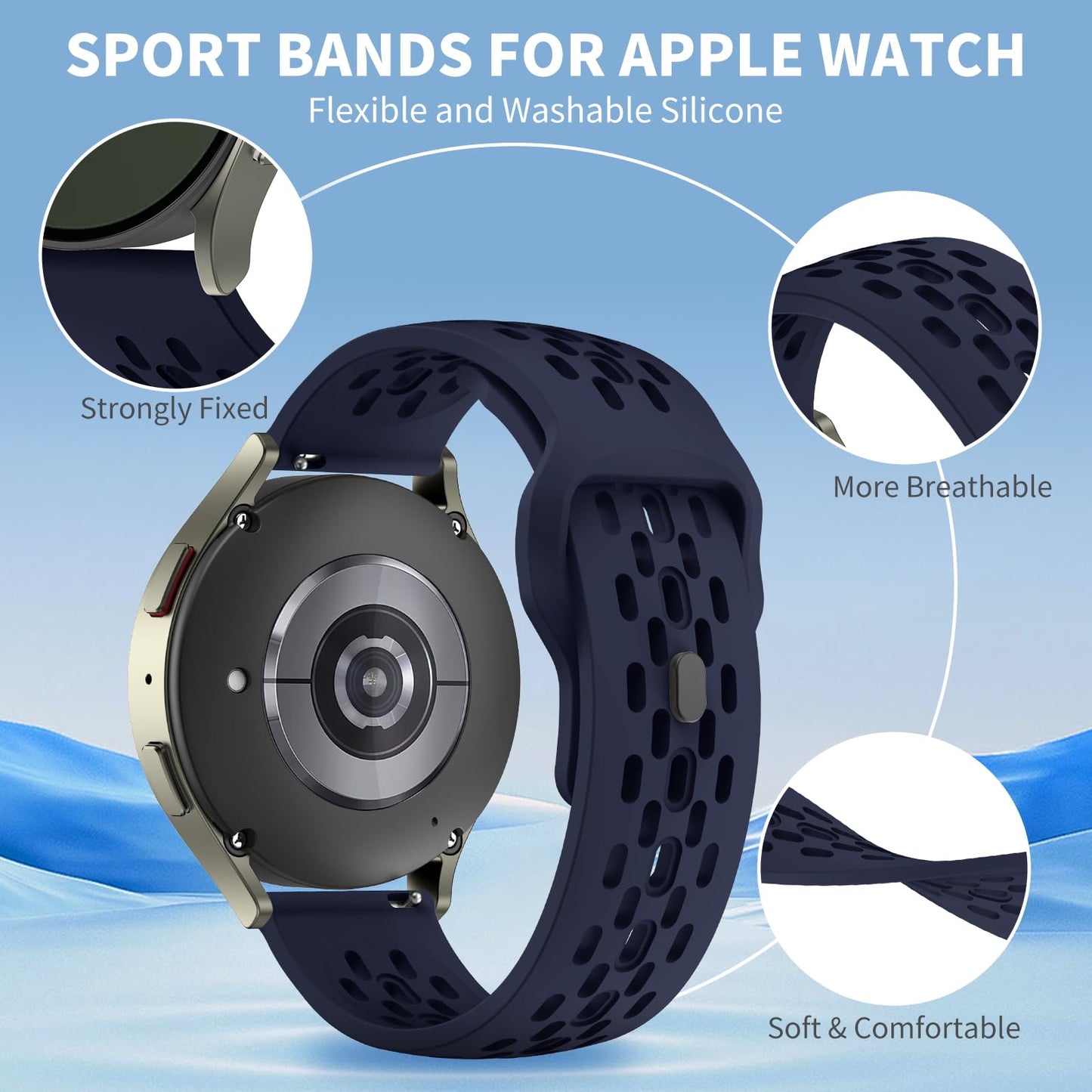 Mosmoc Breathable Bands Compatible with Samsung Galaxy Watch 7/6/5/4 Band 40mm 44mm/Galaxy Watch 6/4 Classic 47mm 43mm 46mm 42mm/Watch 5 pro 45mm, 20mm Silicone Sport Replacement Strap