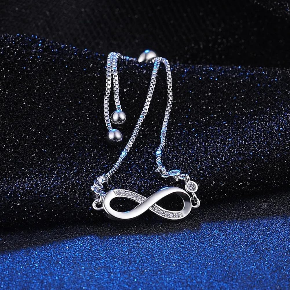 Shining Diva Fashion Endless Love Crystal Infinity Bracelet for Women CZ Diamonds Latest Stylish Adjustable Charm Tennis Bracelet for Girls
