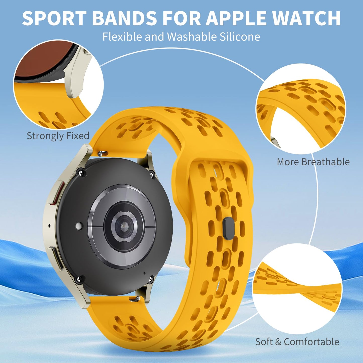 Mosmoc Breathable Bands Compatible with Samsung Galaxy Watch 7/6/5/4 Band 40mm 44mm/Galaxy Watch 6/4 Classic 47mm 43mm 46mm 42mm/Watch 5 pro 45mm, 20mm Silicone Sport Replacement Strap