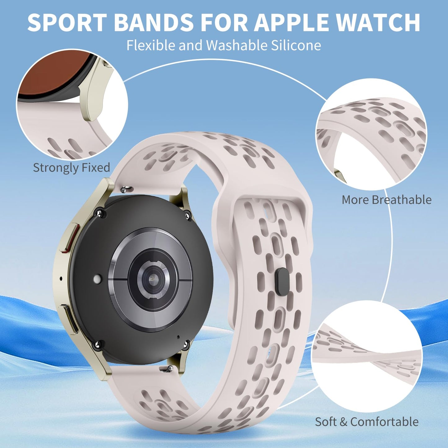 Mosmoc Breathable Bands Compatible with Samsung Galaxy Watch 7/6/5/4 Band 40mm 44mm/Galaxy Watch 6/4 Classic 47mm 43mm 46mm 42mm/Watch 5 pro 45mm, 20mm Silicone Sport Replacement Strap