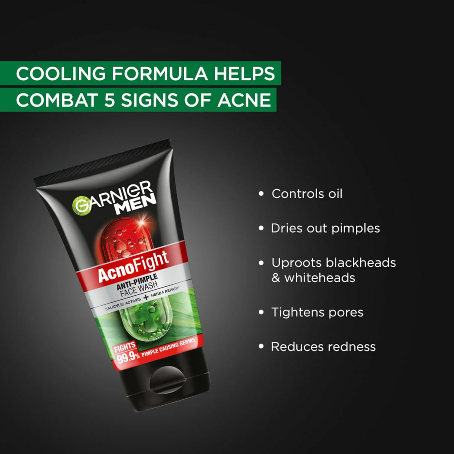 Garnier Men Acno Fight Anti Pimple Face Wash, Anti Pimple Face Wash with Salicylic Acid and Herba Repair, Suitable for all Skin Types, 150g