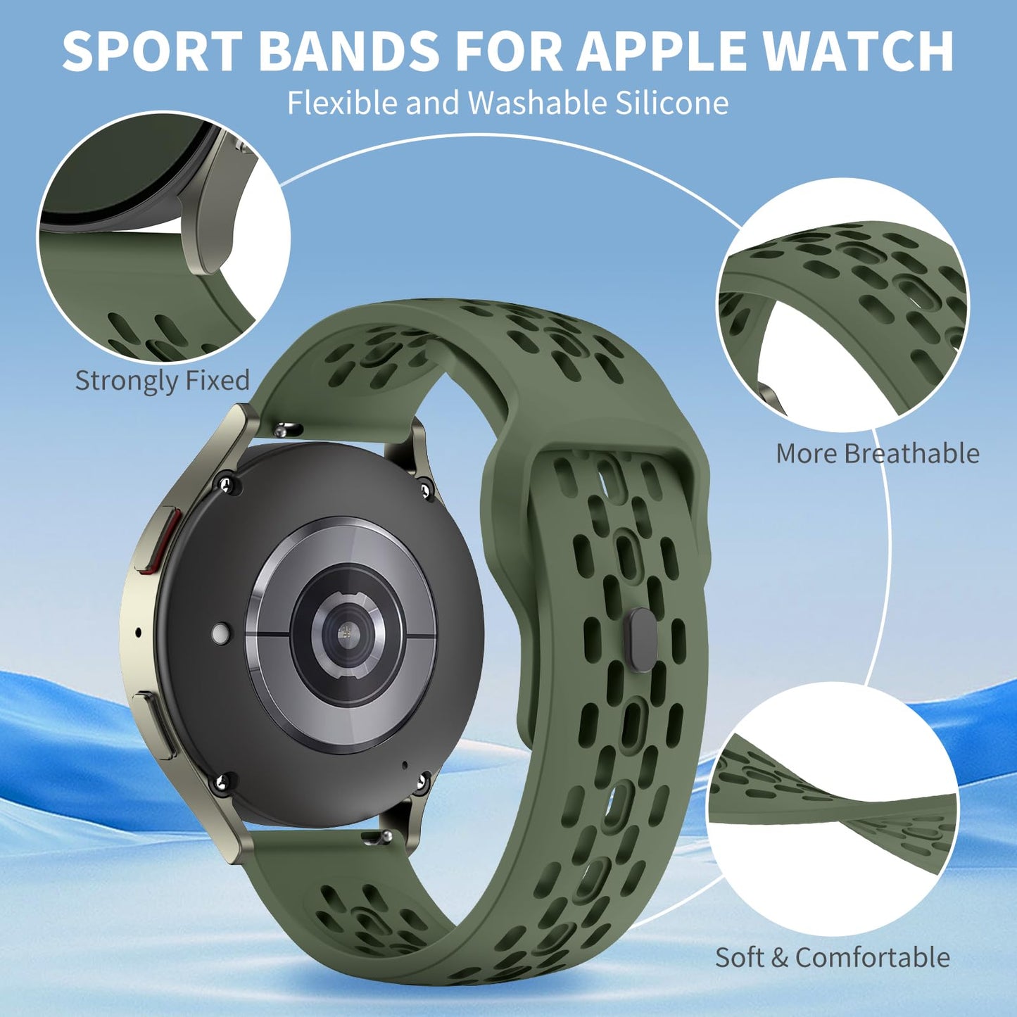 Mosmoc Breathable Bands Compatible with Samsung Galaxy Watch 7/6/5/4 Band 40mm 44mm/Galaxy Watch 6/4 Classic 47mm 43mm 46mm 42mm/Watch 5 pro 45mm, 20mm Silicone Sport Replacement Strap