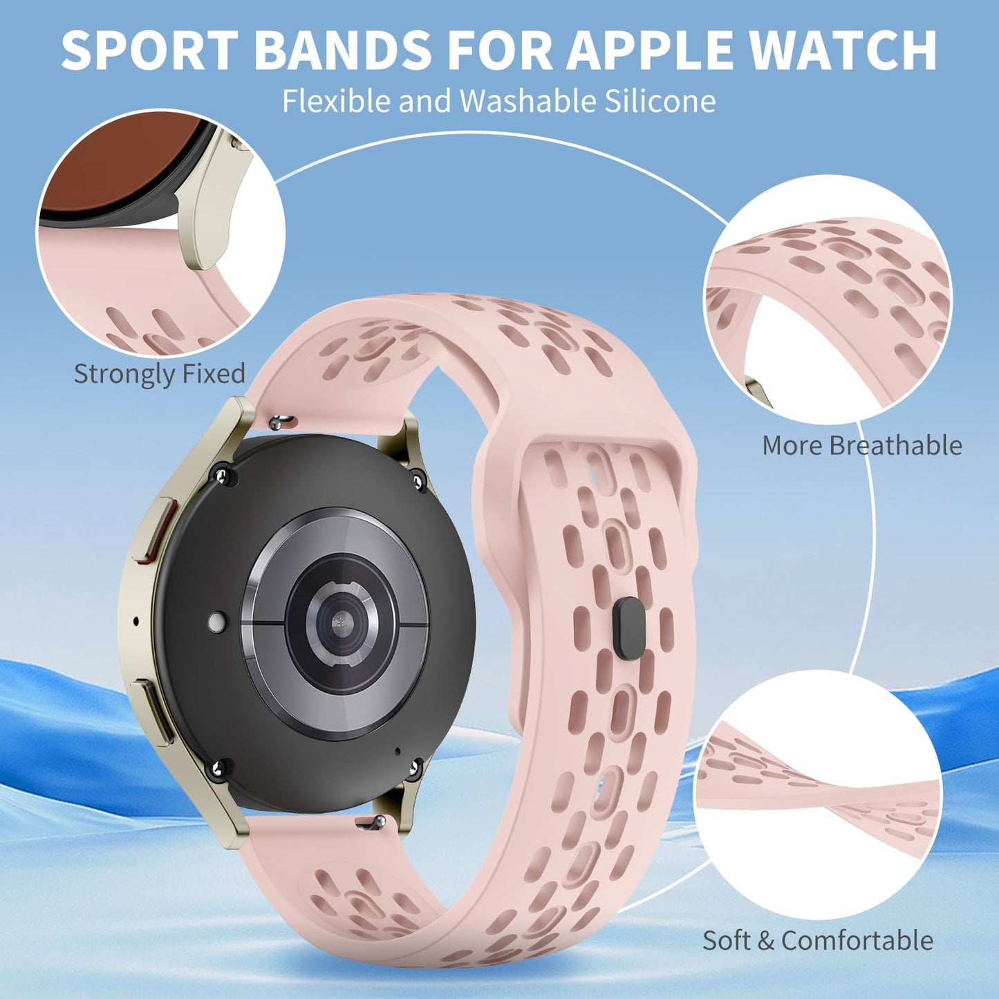 Mosmoc Breathable Bands Compatible with Samsung Galaxy Watch 7/6/5/4 Band 40mm 44mm/Galaxy Watch 6/4 Classic 47mm 43mm 46mm 42mm/Watch 5 pro 45mm, 20mm Silicone Sport Replacement Strap