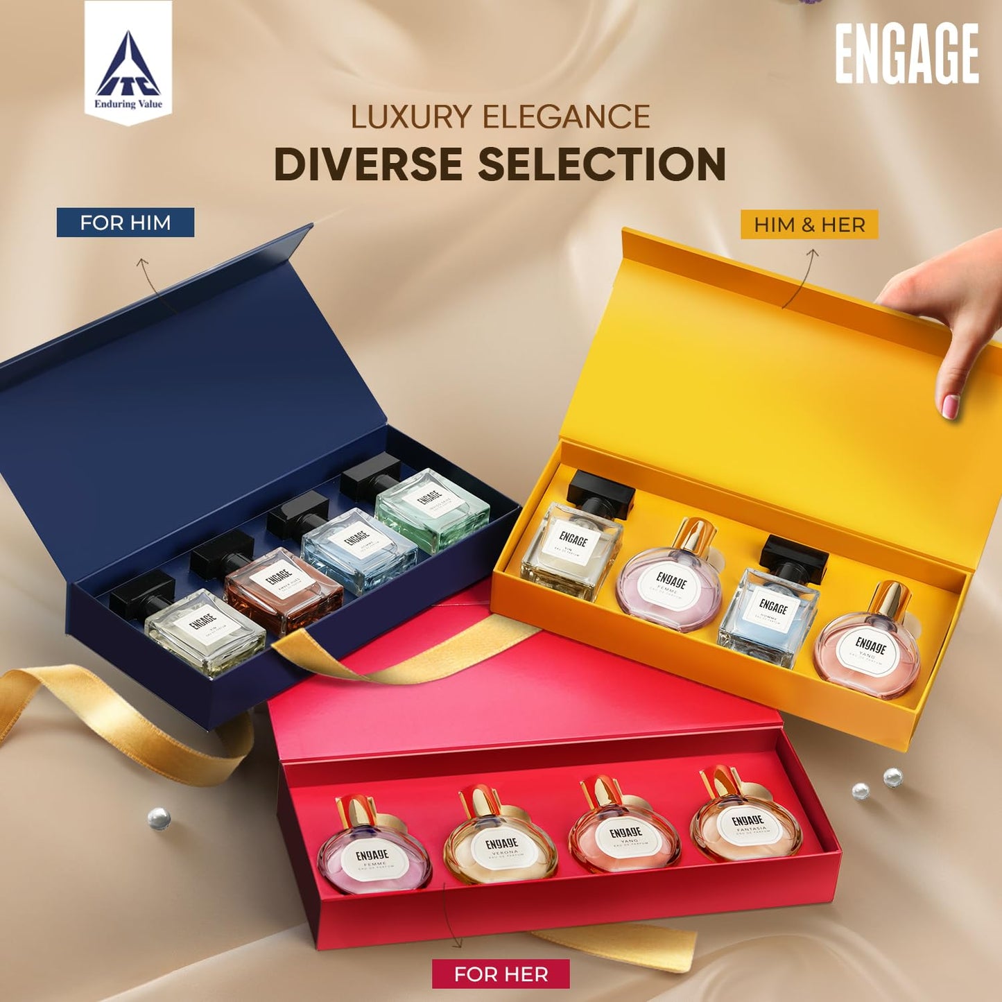 Engage Luxury Perfume Gifts For Women, 100ml, Long Lasting Smell, Best Birthday, Anniversary Gift Hamper by ITC, Eau De Parfum, Travel Sized Combo, 25ml x 4