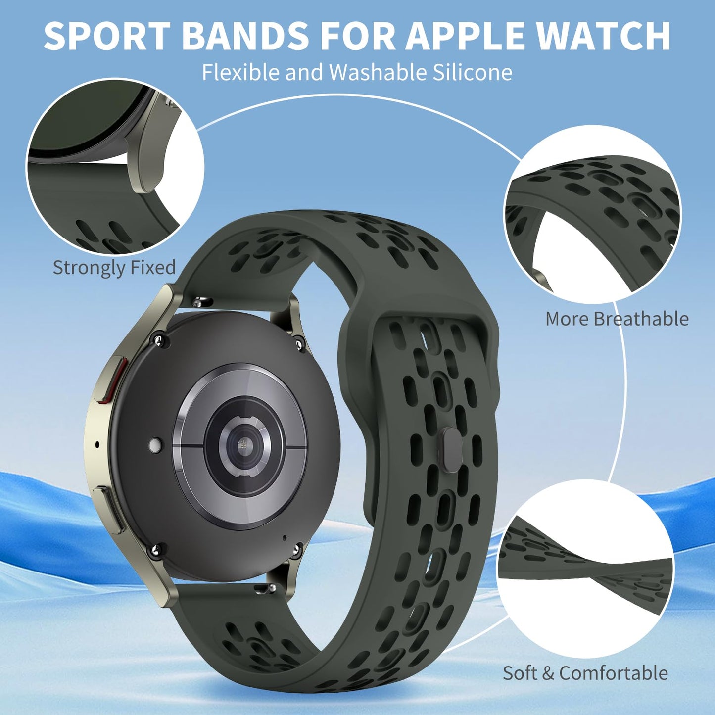 Mosmoc Breathable Bands Compatible with Samsung Galaxy Watch 7/6/5/4 Band 40mm 44mm/Galaxy Watch 6/4 Classic 47mm 43mm 46mm 42mm/Watch 5 pro 45mm, 20mm Silicone Sport Replacement Strap