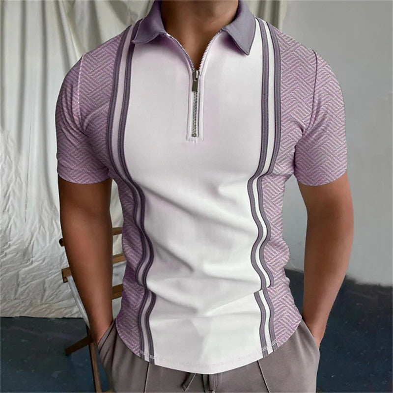 Polo striped short sleeved T-shirt top with spliced stripes