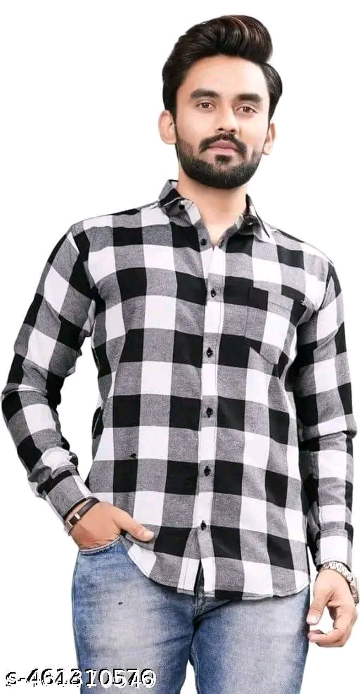 men slim fit checkered button down collar casual shirt