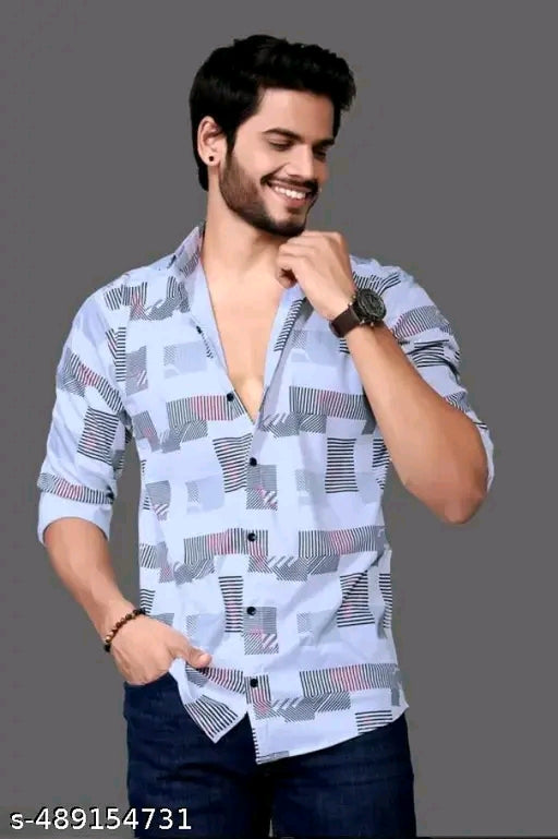 Men Regular Fit Striped Mandarin Collar Casual Shirt